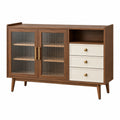 Aparador 120 x 40 x 90 cm de madera marrón y vidrio estriado con cajones estilo retro