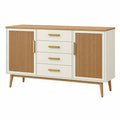 Aparador 160 x 40 x 85 cm de madera blanco y natural con 4 cajones y 2 puertas estilo moderno