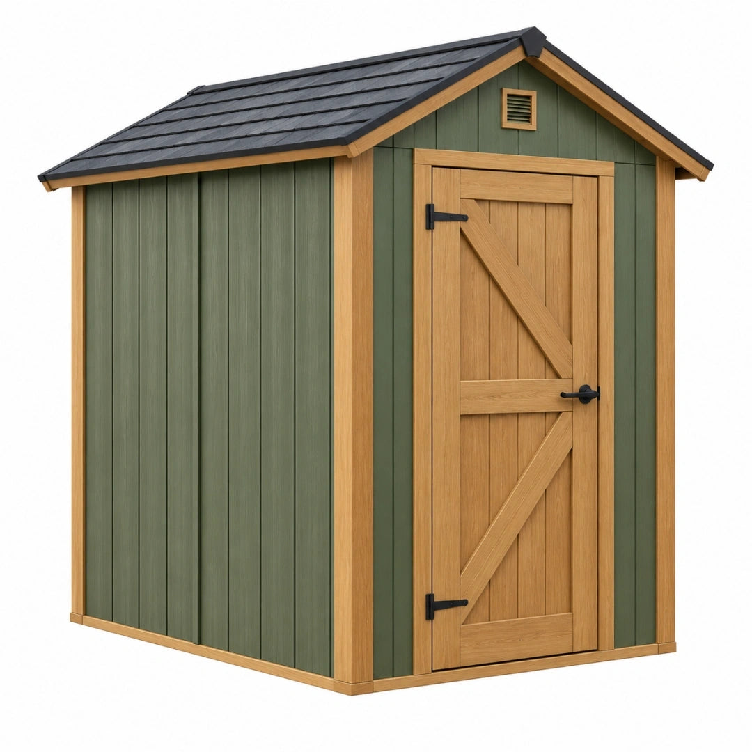 Caseta de jardín 150 x 120 x 180 cm de madera verde con tejado inclinado