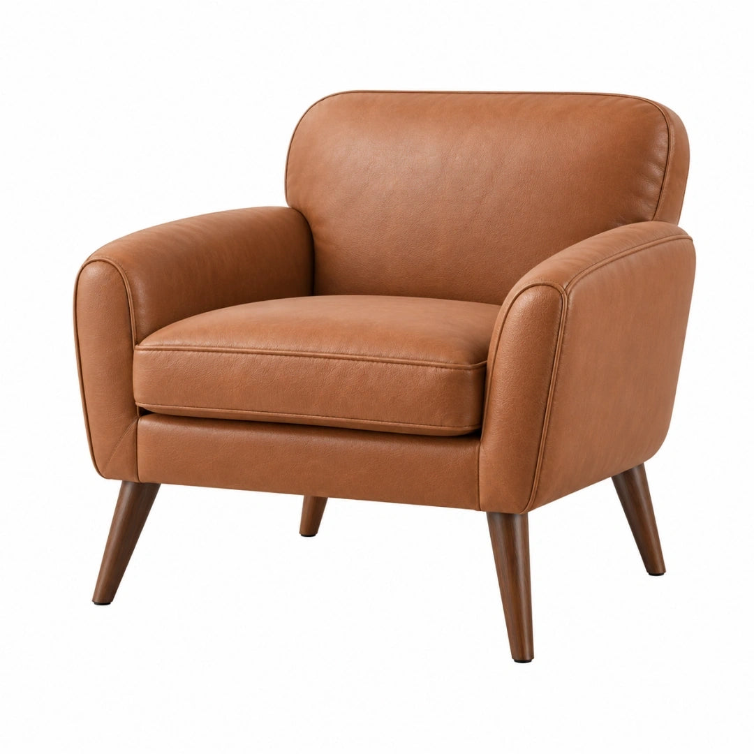 Sillón 90 x 85 x 85 cm tapizado efecto piel marrón camel estilo moderno
