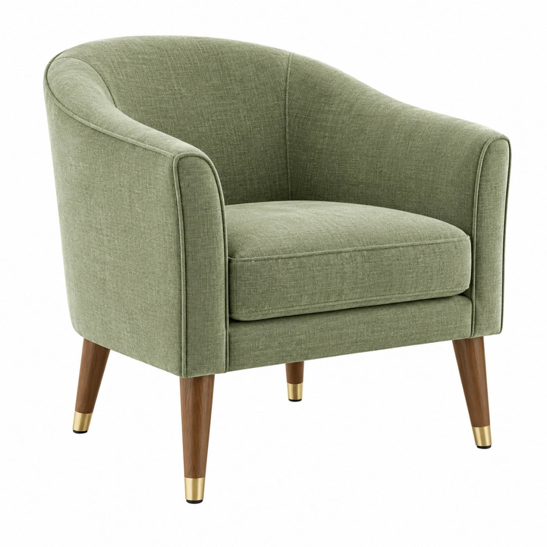 Sillón 78 x 75 x 82 cm tapizado verde con patas de madera estilo retro