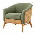 Sillón 80 x 78 x 80 cm de tela verde y madera con ratán - estilo natural