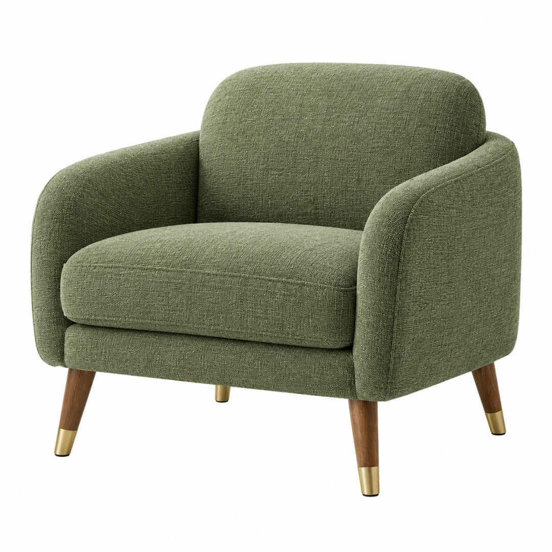 Sillón 80 x 75 x 80 cm tapizado verde oliva con patas de madera - estilo contemporáneo