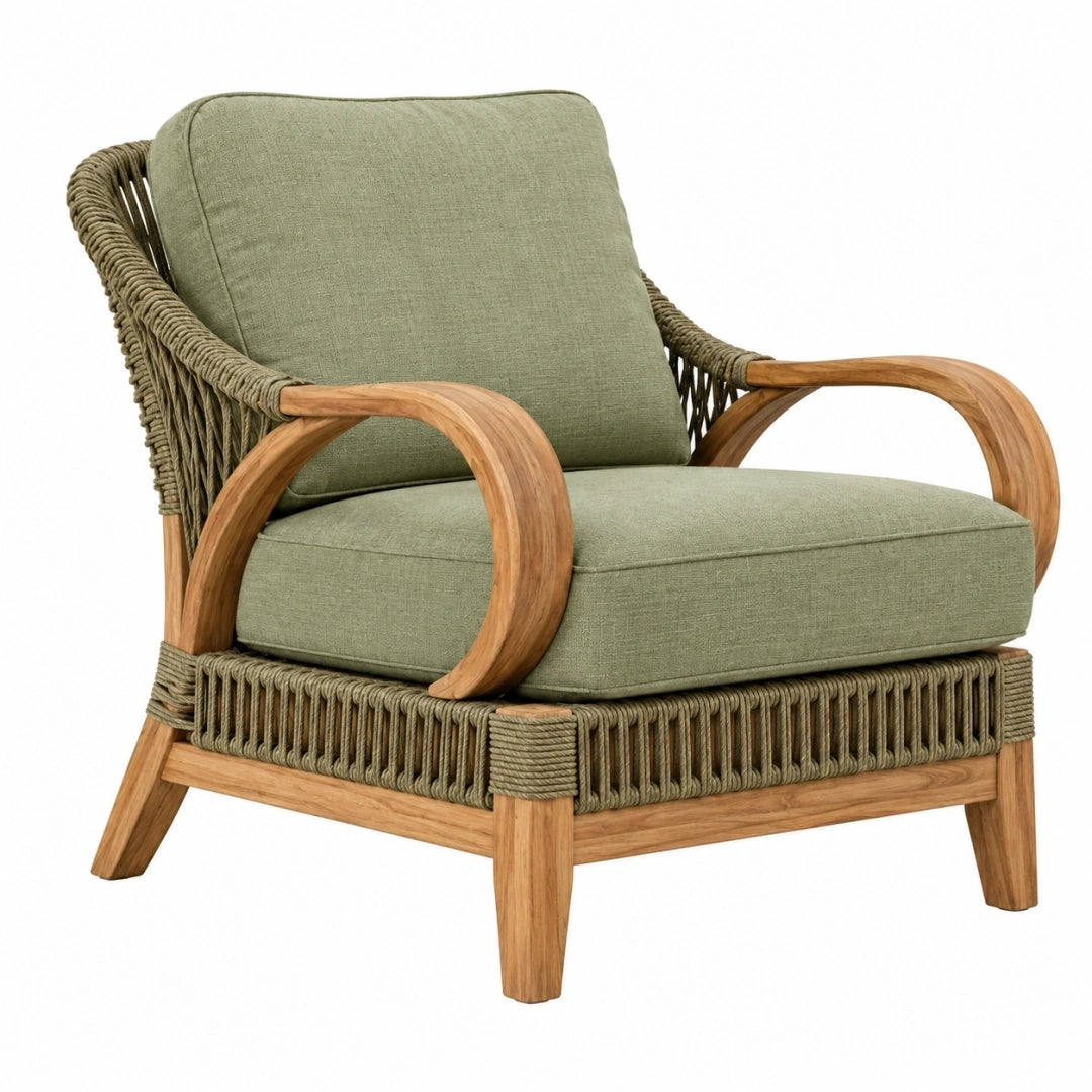 Sillón 78 x 82 x 84 cm de madera y cuerda verde para exterior estilo natural