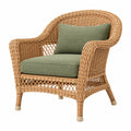 Sillón 80 x 75 x 95 cm de ratán trenzado marrón con asiento verde para interior estilo natural