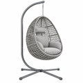 Sillón colgante 105 x 105 x 195 cm de metal y ratán sintético gris para interior y exterior cubierto