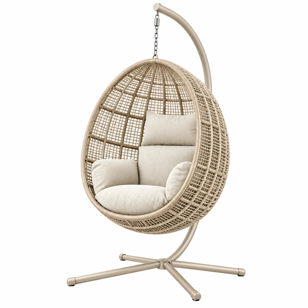 Sillón colgante 100 x 100 x 200 cm de metal y trenzado beige estilo moderno