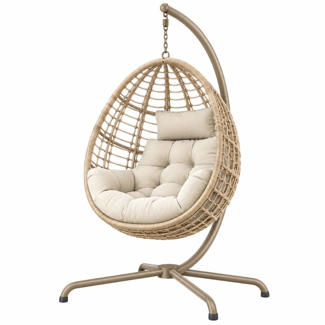 Sillón colgante 105 x 105 x 195 cm de ratán beige con soporte metálico - estilo bohemio