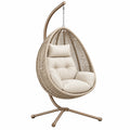 Sillón colgante 105 x 105 x 195 cm de metal y fibra trenzada beige para descanso