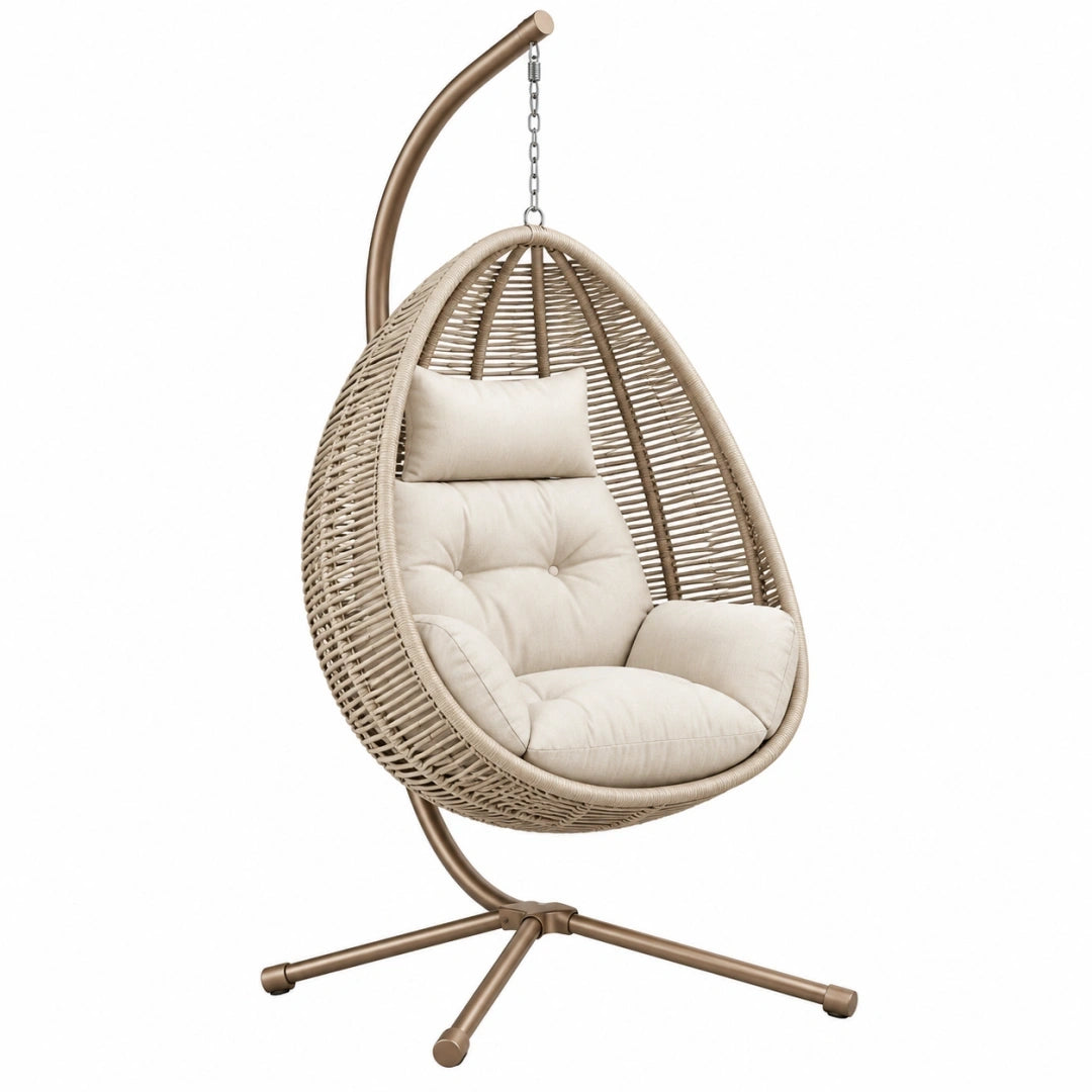 Sillón colgante 105 x 105 x 195 cm de metal y fibra trenzada beige para descanso