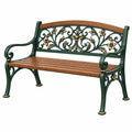 Banco de jardín 120 cm de metal y madera verde oscuro con respaldo floral clásico